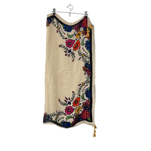 Womens Multicolor Floral Tasseled Woven Boho Colorful Scarf One Size - Picture 1 of 3